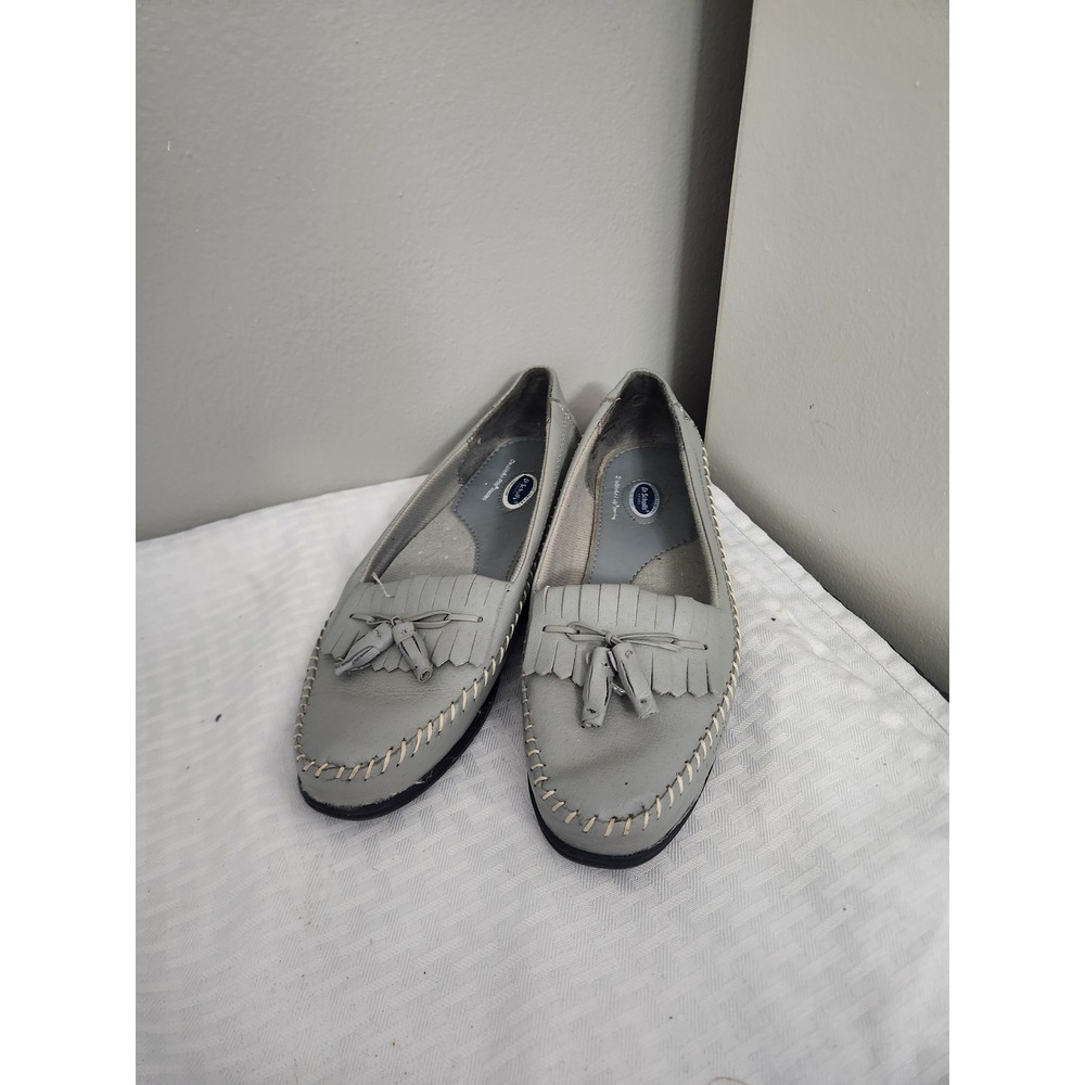 Dr. Scholls Womens Gray Leather Kiltie Tassel Loafers Size 8W Comfort Flats